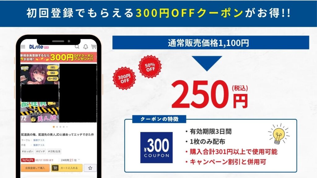 配達員の俺、配達先の美人JDと縁あってエッチできた件　DLsite 250円で読める